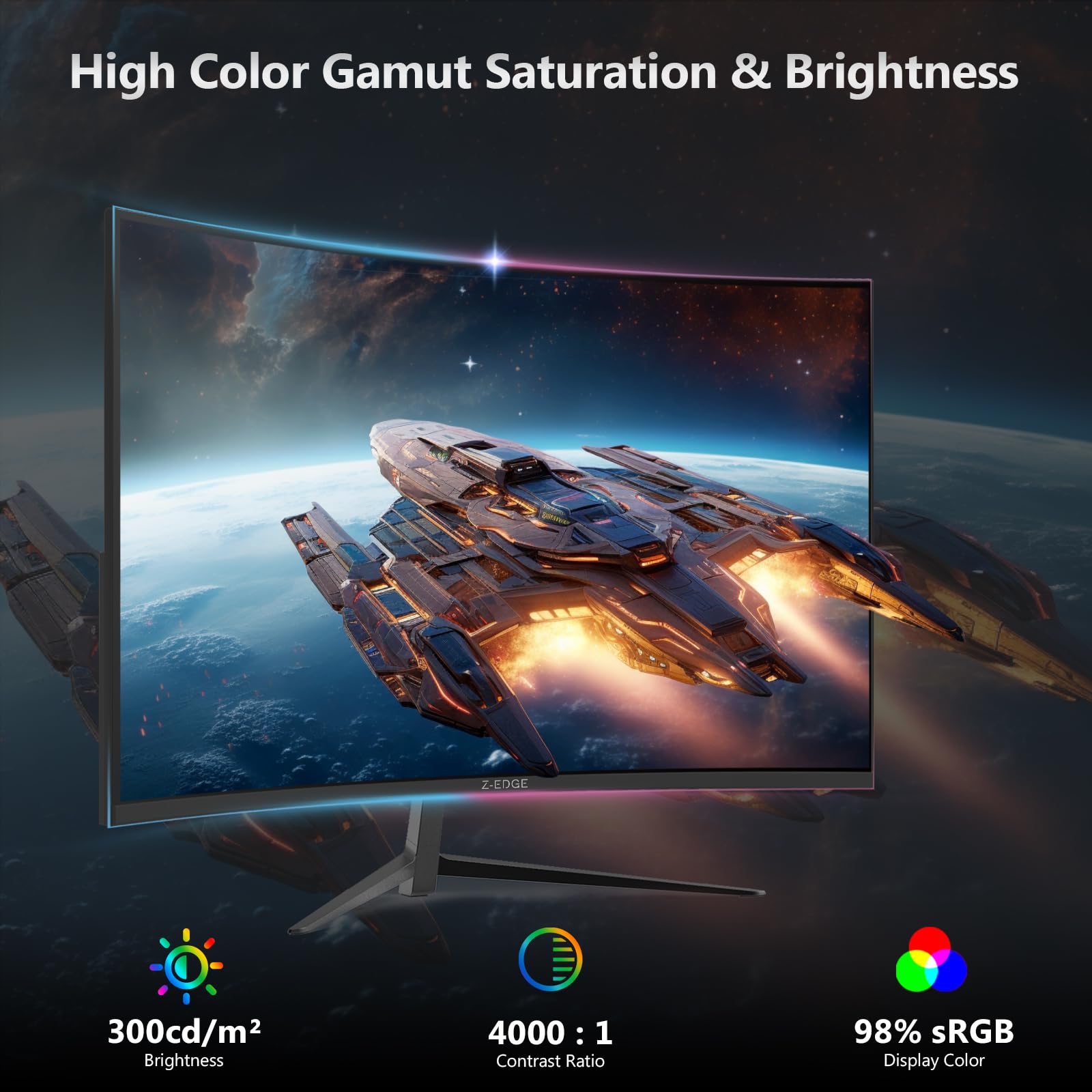 Z-Edge 32'' zakrzywiony ekran PC dla graczy, 240 Hz, 1ms, FreeSync, 1080P, ultra cienki monitor do gier, 1500R VA, 4000:1, regulowane nachylenie, 2 x HDMI2.0 & 2 x DP1.4, VESA (kabel HDMI w)