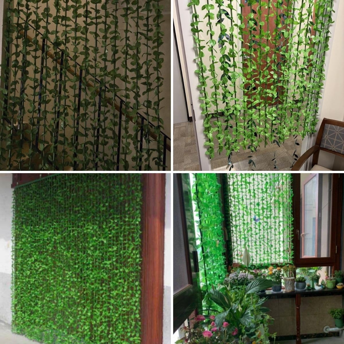 Perlenvorhang Bambus-Optik mit Grünen Blättern - Dekovorhang Türöffnung 60-140cm Raumteiler für Wohnzimmer, Schlafzimmer, Hochzeit Deko
