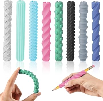 8-Pack Textured Silicone Pencil GripsSensory Fidget Sleeves for Kids& Adults,ADHD &Autism Anxiety Relief,Quiet Classroom&Travel Fidget Tool for Focus, Fidget Gifts Back-to-School Essentials