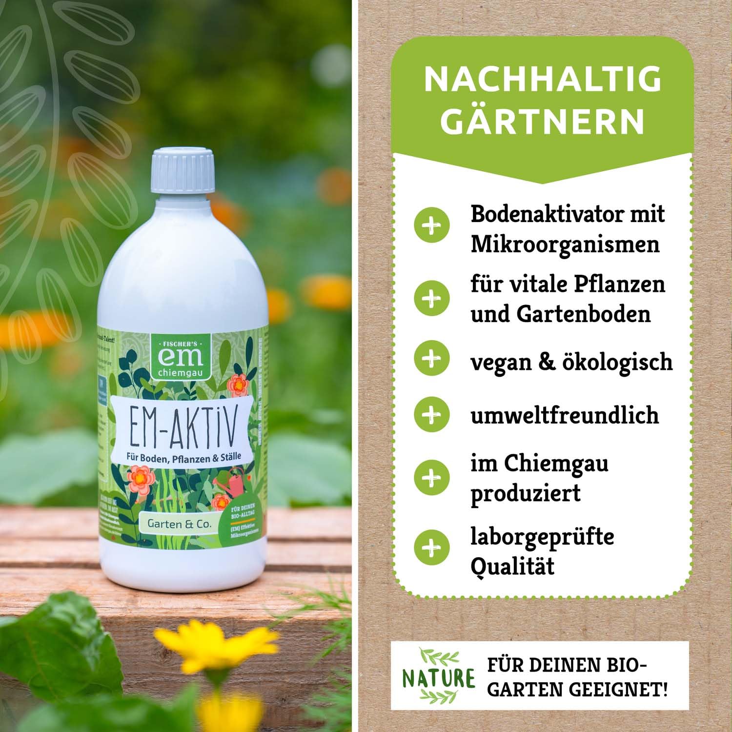 EM-Chiemgau Effektive Mikroorganismen EM-aktiv Bodenaktivator Wurzelaktivator [Anwendungsfertig] Flüssiger Kompostbeschleuniger & Bodenhilfsstoff für Pflanzen, Obst & Gemüse - 5 L