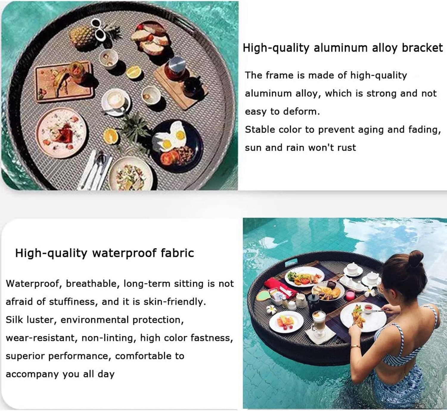 Plateau Flottant d'eau, Plateaux flottants de Piscine, Plateau d'eau Flottant Rond tissé en rotin, Plateau de Service tissé en rotin PE, pour Piscine, Barres de Sable, spas, abricot-60 cm