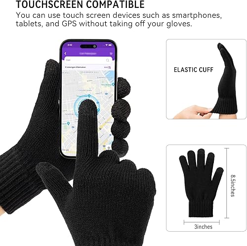 Miniatura 22 de OZERO Juego de 3 piezas de gorro de invierno y bufanda para mujeres y hombres: guantes para pantalla táctil, gorro de punto, calentador de cuello