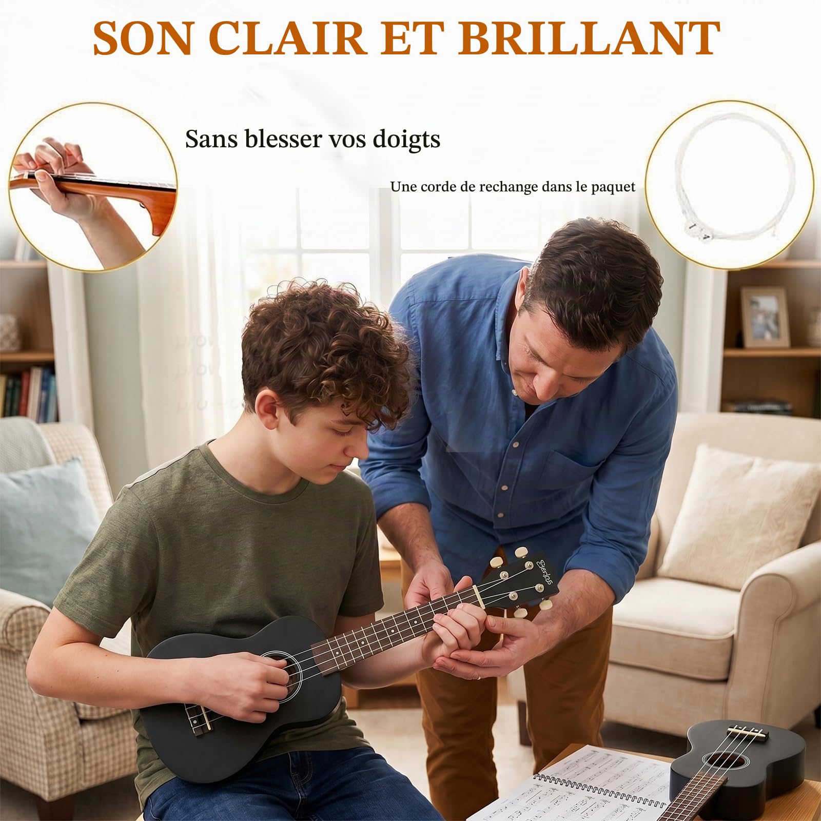 Soprano Ukulele, 21 pouces Ukulélé Hawaïen Kit pour Débutants avec Yukulele Housse, supplémentaire Cordes, Accordeur, Sangle, Recueil de Partitions en ligne