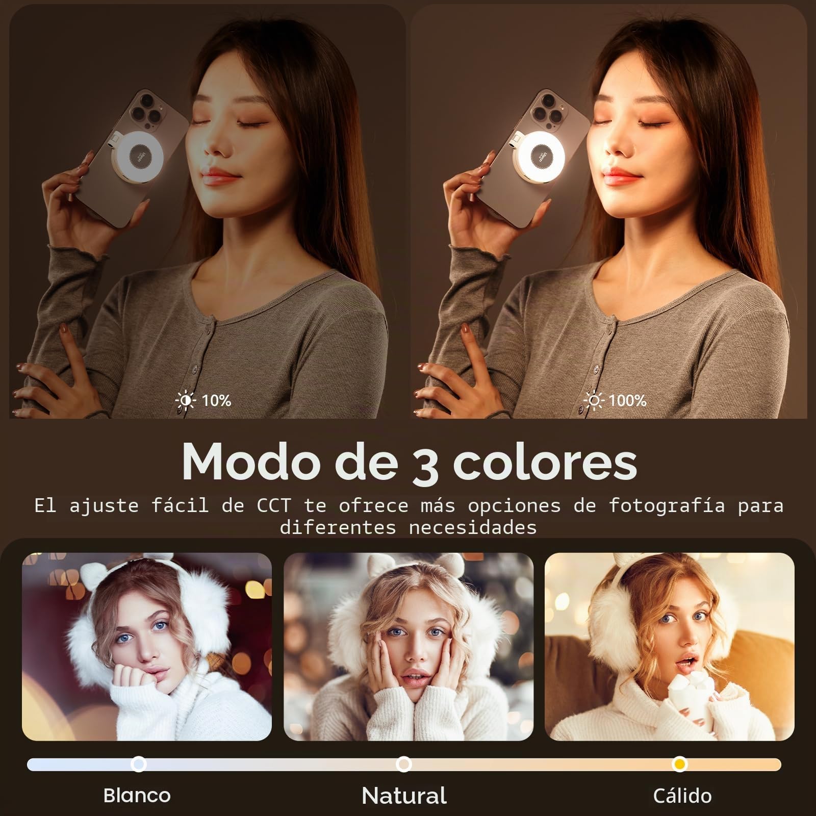 ULANZI LM19 Anillo Magnético Luz Teléfono Móvil, Selfie Luz Teléfono Móvil 3 con Temperaturas de Color 2500k-8500k CRI95, Video Luz Extensión Reversible para iPhone 16 15 Selfie Video Streaming Tiktok