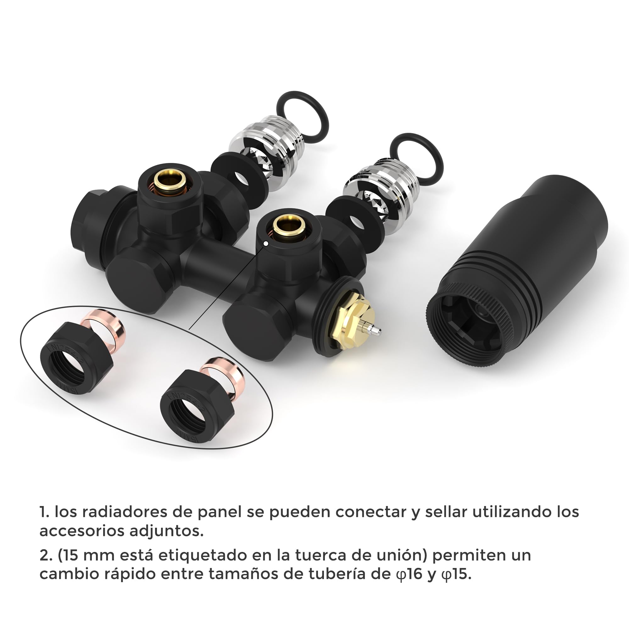 Vancoco Válvula de radiador angular válvulas para radiadores con bloqueo H conexiones centrales de 50 mm universal válvula radiador con cabezal termostático válvula para radiador negro