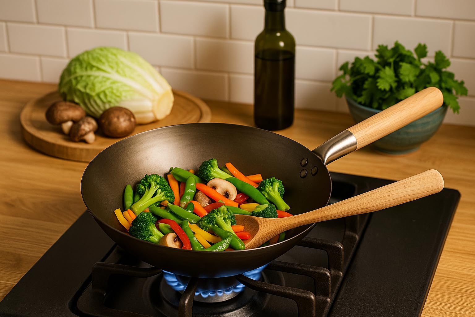 Wok para barbacoa de 30 cm, de acero resistente, para verduras, pescado y carne, Wok para una perfecta circulación del calor, ideal para barbacoa de gas y carbón