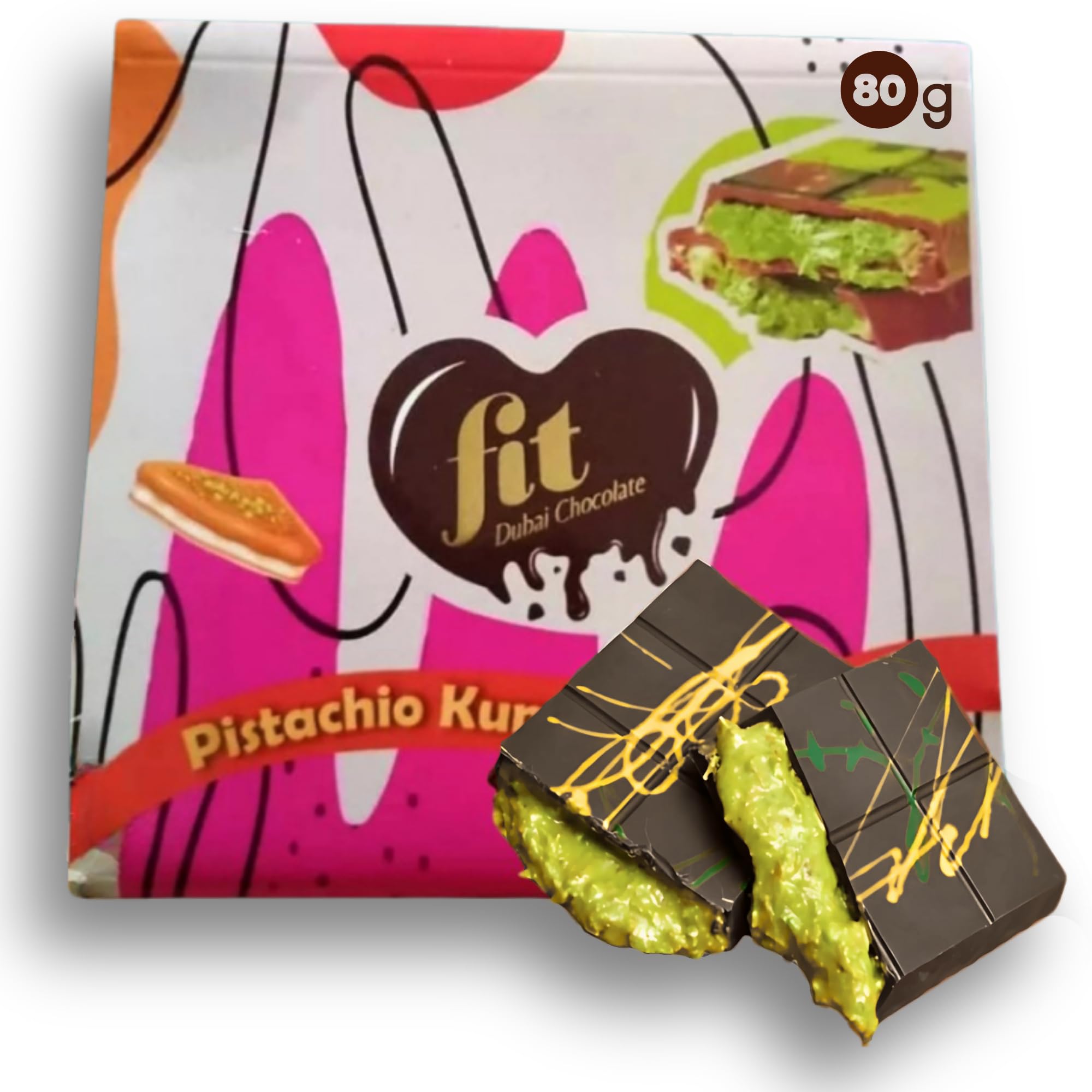 Velafee Dubai Chocolate Bar Pistachio Kunafa (Dark 80g), Dubai Made Viral Dubai Pistachio Chocolate Bar, Middle Eastern Dessert, Premium UAE Milk Chocolate