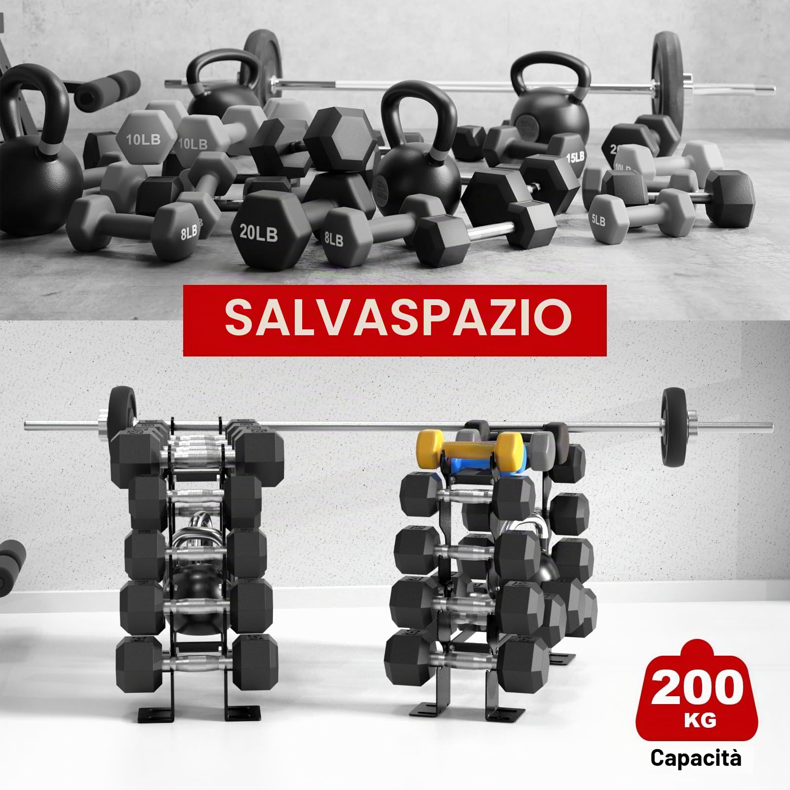 RELIFE REBUILD YOUR LIFE Rettangolo Manubri Rack Dumbbell Rack Manubri Supporto Peso Rastrelliera Pesi Porta pesi Palestra Casa