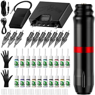 TTOOGO Tattoo Pen Kit - Complete Tattoo Kit Professional Rotary Tattoo Machine Kit with Tattoo Power Supply Cartridge Needles Tattoo Ink for Tattoo Artist Lining Shading Coloring Beginner,Black