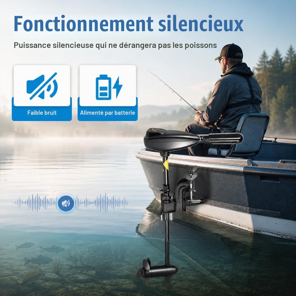 Moteur hors-bord électrique Frederimo de 55LBS, moteur 800W 12V pour bateau de pêche et bateau pneumatique