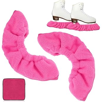 Pack of 2 Blade Protectors Ice Skates with Towel Ice Skate Protectors Elastic Blade Stockings Blade Protectors Ice Hockey Guards Accessories for Hockey Skates Figure Skates Pink