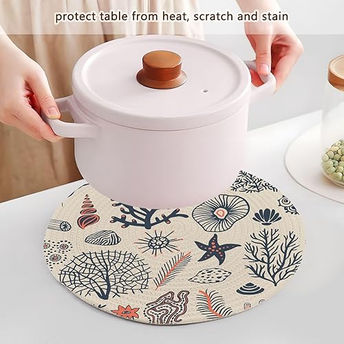 Miniatura 5 de 3 Pcs Trivet Seashells Corals Alga and Starfishes for Hot Pots and Pans 15in Cotton Thread Weave Absorb Water Pot Pads for Stove Dish Mat