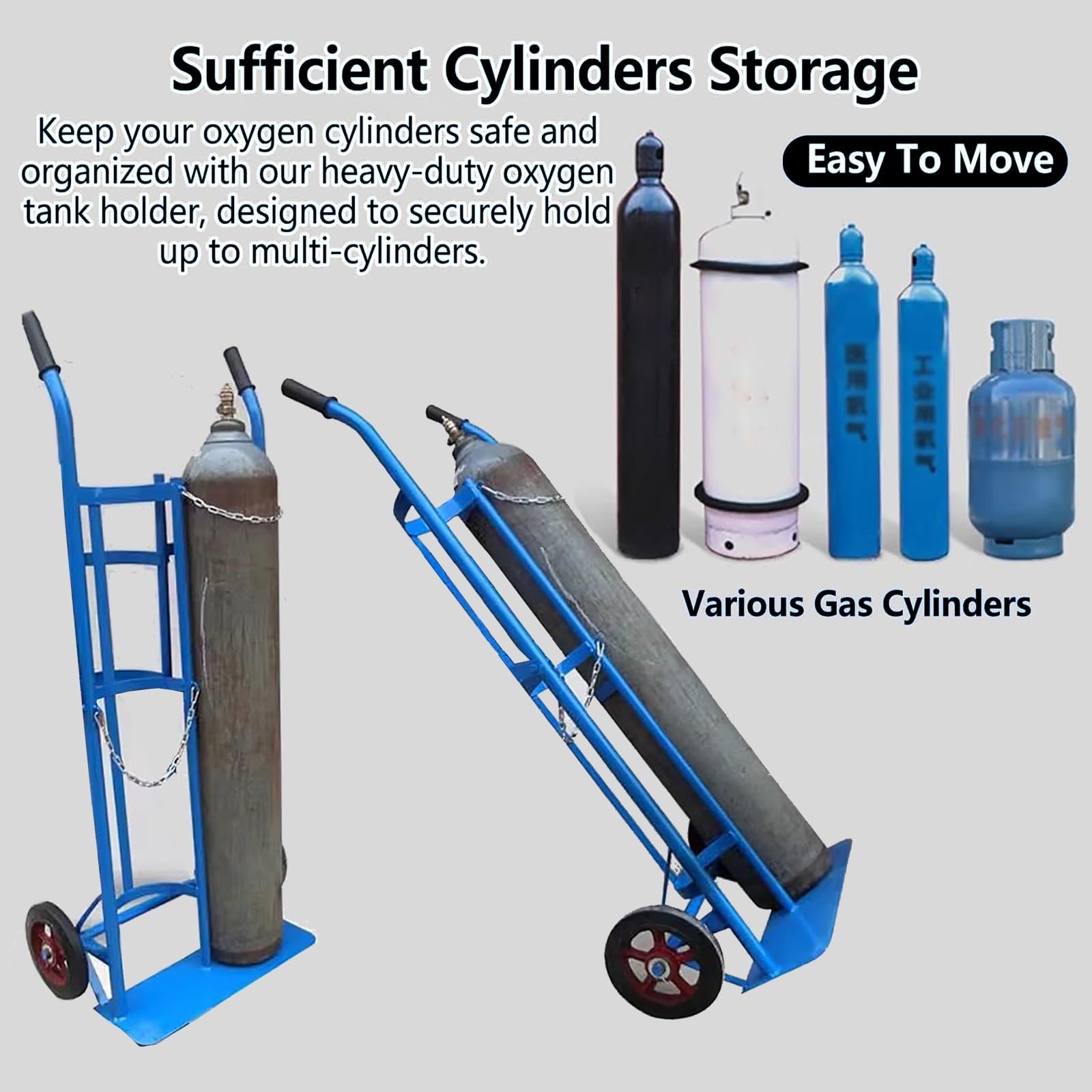 Carrello concentratore di Ossigeno Portatile con Pneumatici e Catene di Sicurezza, Grande Carrello for bombole di Ossigeno Doppie, for Lo stoccaggio e Il Trasporto di bombole.