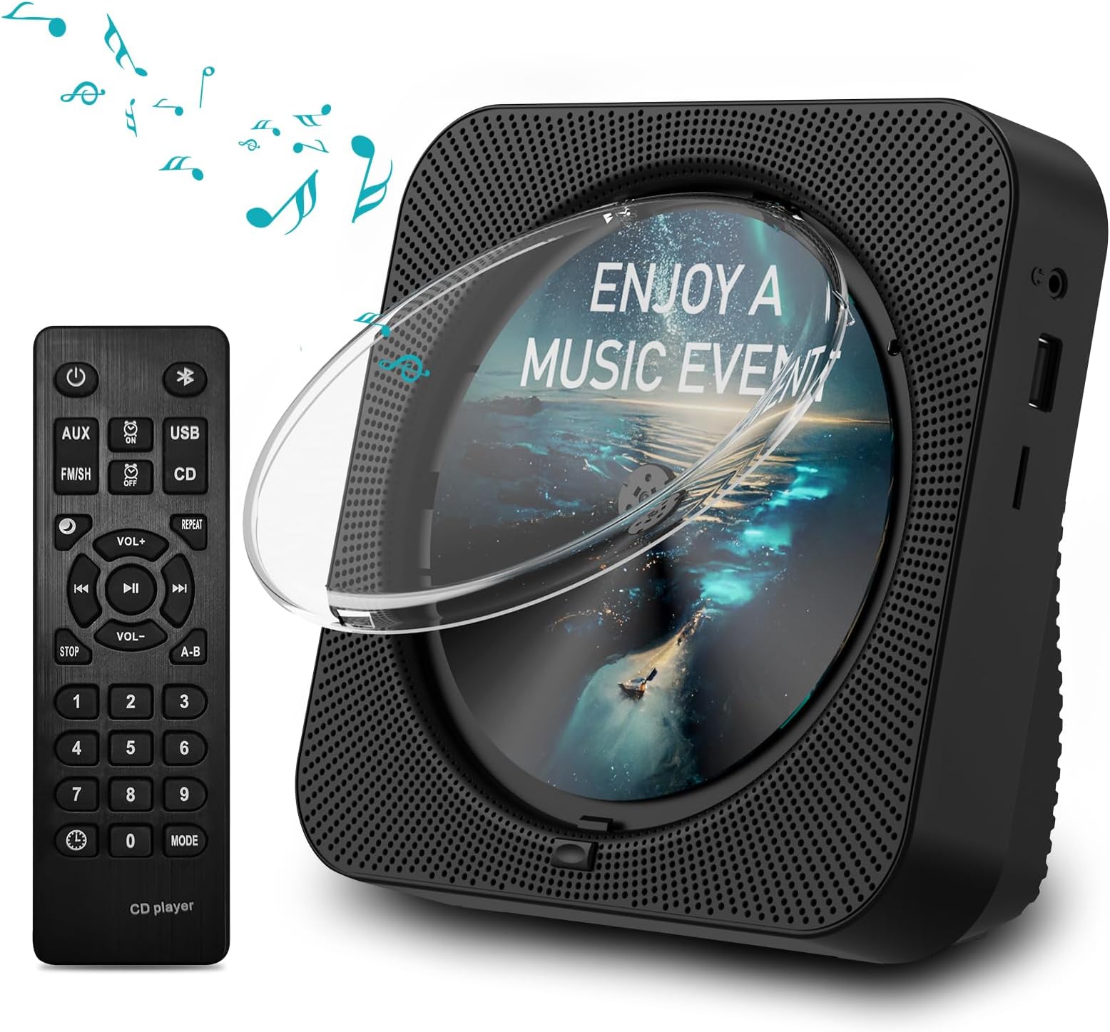 MICOCIOUS Bluetooth Desktop CD Player With Speakers for Home, LED Display, FM Radio, Timer, RC - Supports Headphone/USB/TF/AUX Playback
