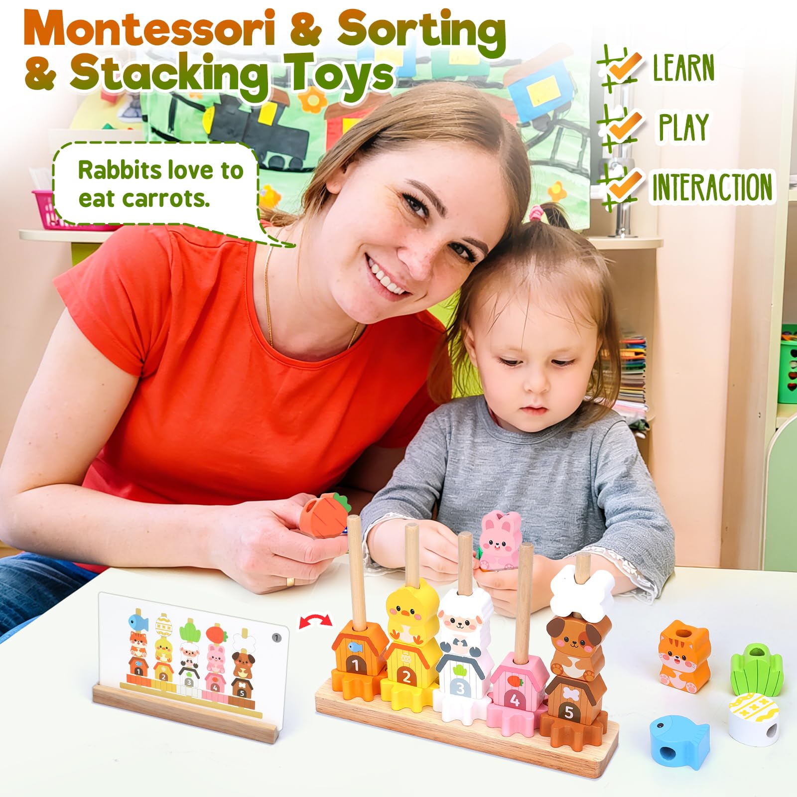 Montessori Wooden Stacking Toddler Toys: Gifts for 2 3 4 Year Old Boys Girls - Image 2