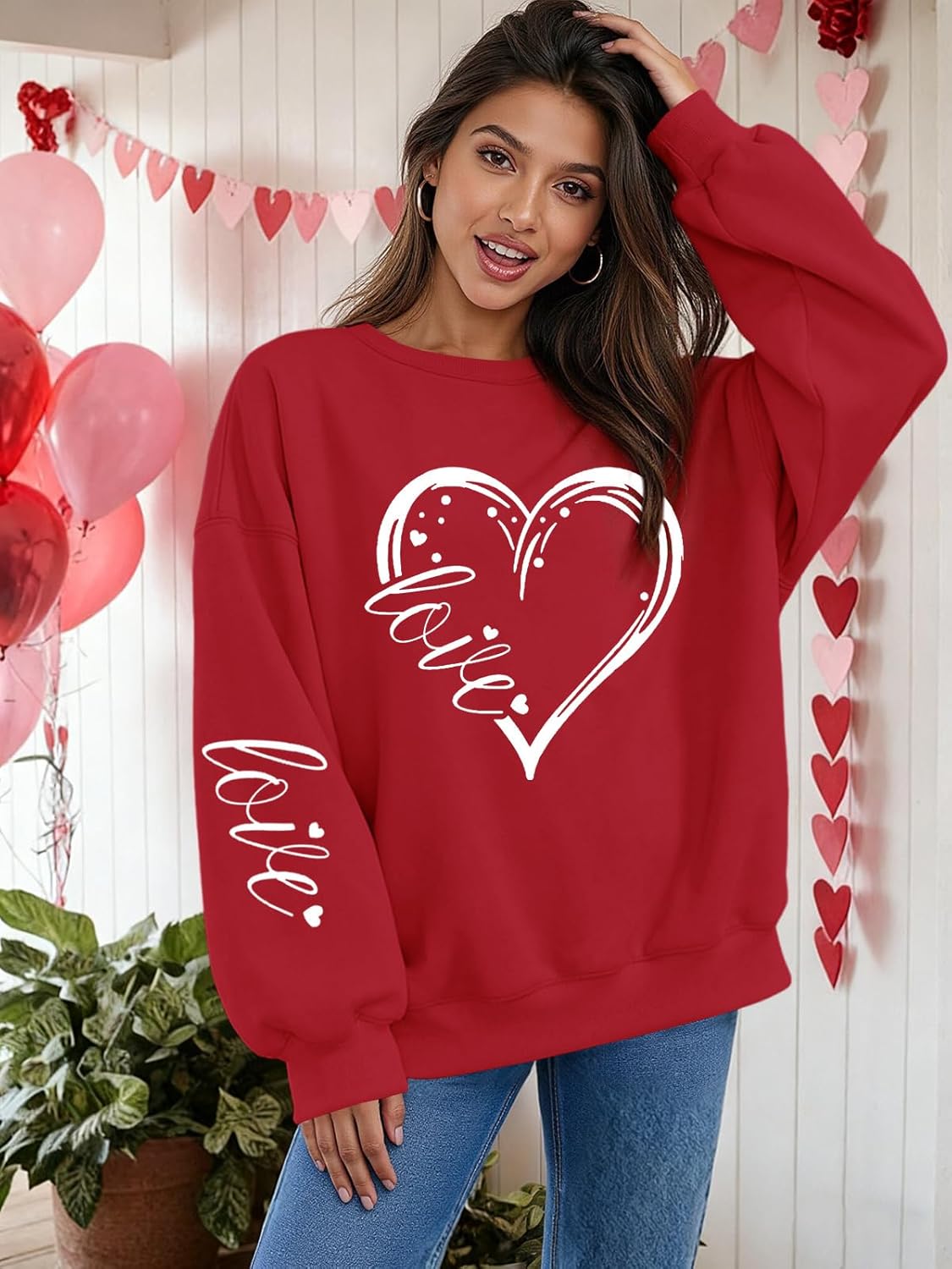 Valentines Sweatshirts for Women Oversized Cute Heart Love Sweatshirt Valentine Gift Long Sleeve Shirts - Image 3