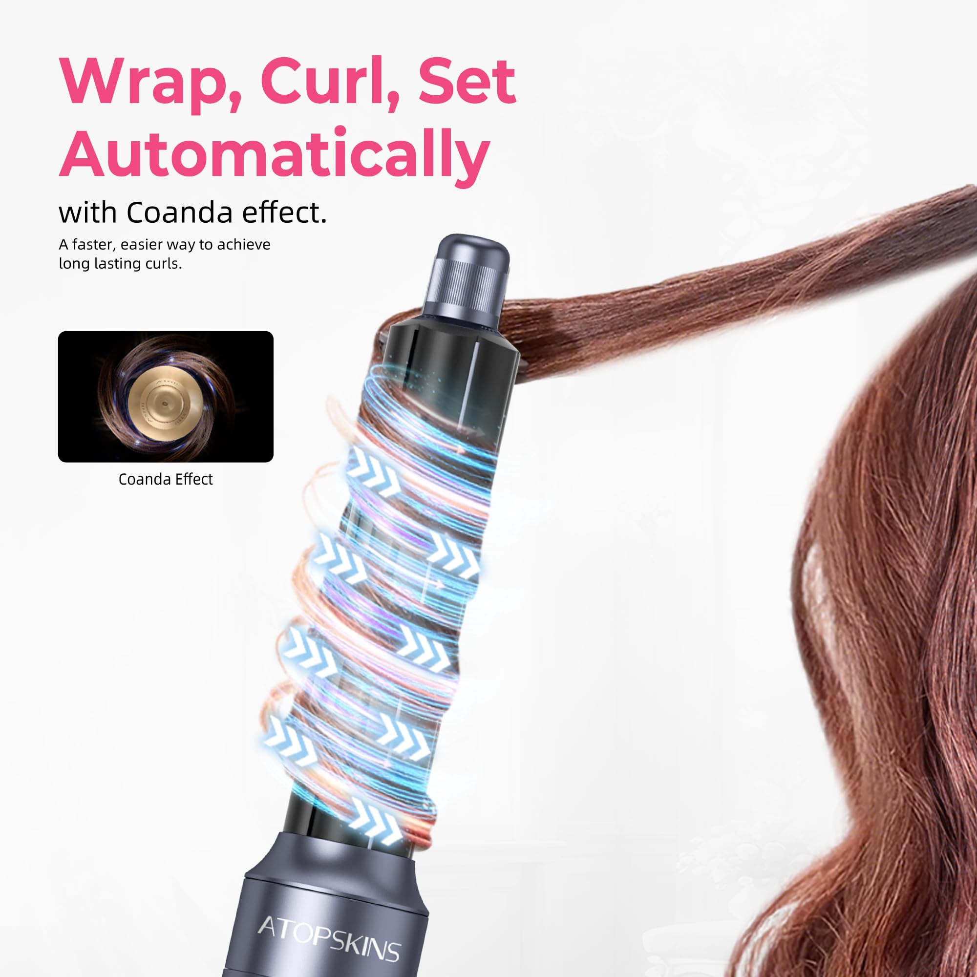 Atopskins Air Styler 6 en 1 Airbrush Pro Cheveux Hair Styler Avec Seche Cheveux Brosse Soufflante, Brosse Seche Cheveux, Brushing Brosse Soufflante, air Boucleur, pour Sécher, Boucler, Lisser