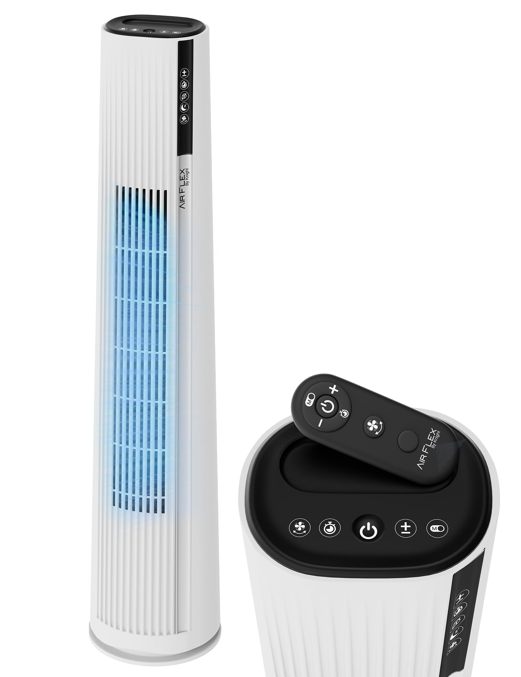 Knight AirFlex 36” Tower Fan with Remote Control Modern Slim Design Standing Fan 4 Wind Speed 12-Hour Timer Touch Control with LED Display 90º Oscillation High Power Floor Fan for Home&Office - White