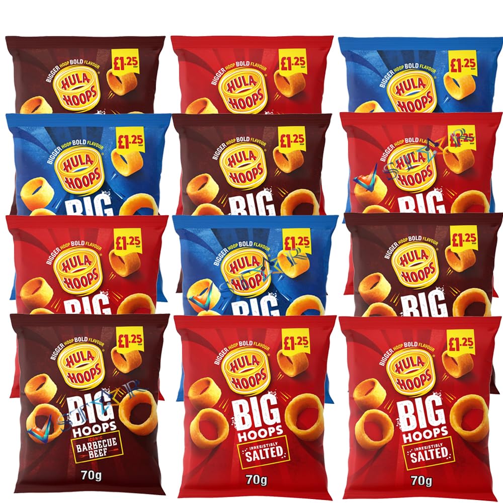 Hulla Hoops Big Hoops BBQ Beef,Salted,Salt & Vinegar Crisps PMP 70g (10, Random Mixed)