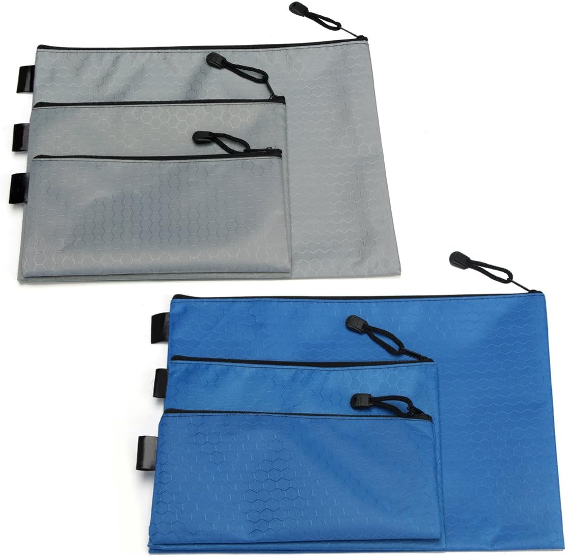 6 Pack Zipper File Bags, Documents Storage Bags Document File Holder for Office, School (A4, A5, A6 Size, Blue, Grey)
