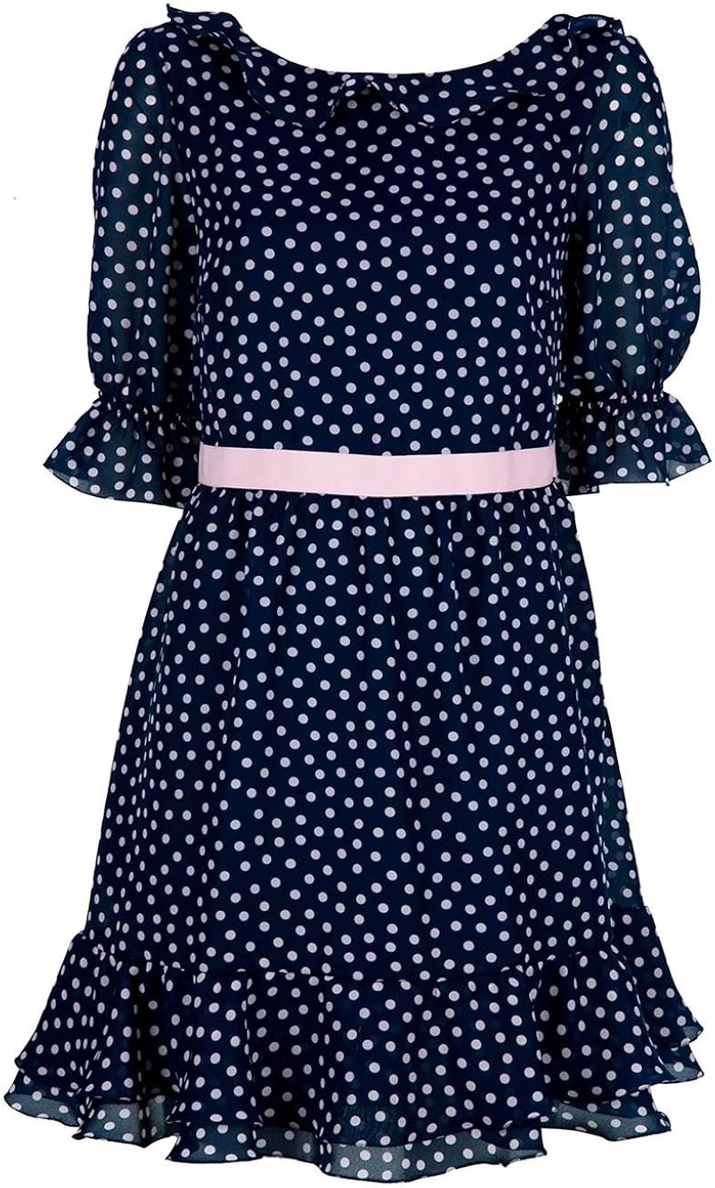 blue dress with red polka dots