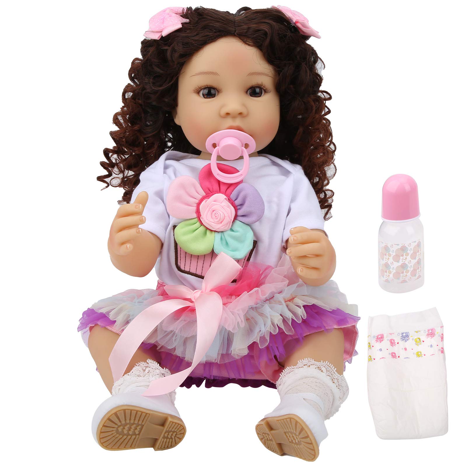 Generic Lalka Reborn 55 Cm z Realistycznymi Kręconymi Włosami dla Dzieci - Miękka Winylowa Zabawka dla Noworodka na Prezent - 21,7 Cala