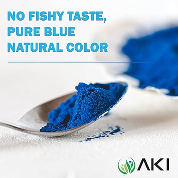 AKI E18 Grade Blue Spirulina Powder Pack Ultra Concentrated Phycocyanin Superfood Deep Blue, Vegan & Non-GMO Ideal for Smoothies, Ice Cream, Yogurt or Pastries 1 oz/ 28.35g