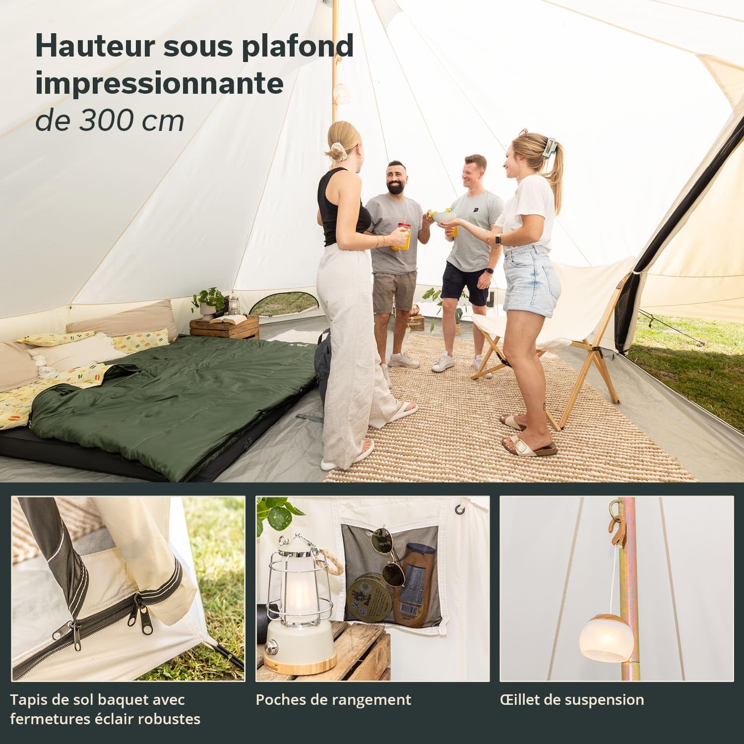 Skandika Tipii 400/500 Tente tipi 8/10 Personnes | Tente étanche en Coton, Colonne d'eau 4000 mm, moustiquaire | Yourte, Tente de Glamping, de Festival