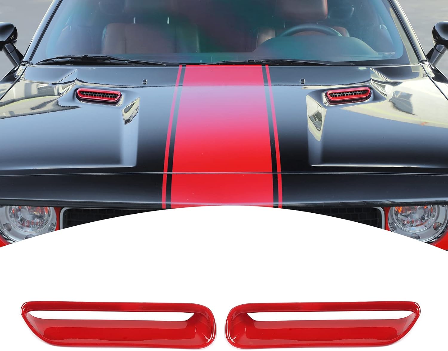 for Challenger Hood Scoop Vent Cover Trim Bezel Red Compatible with Dodge Challenger 2009 2010 2011 2012 2013 2014 Red Exterior Accessories 2pcs