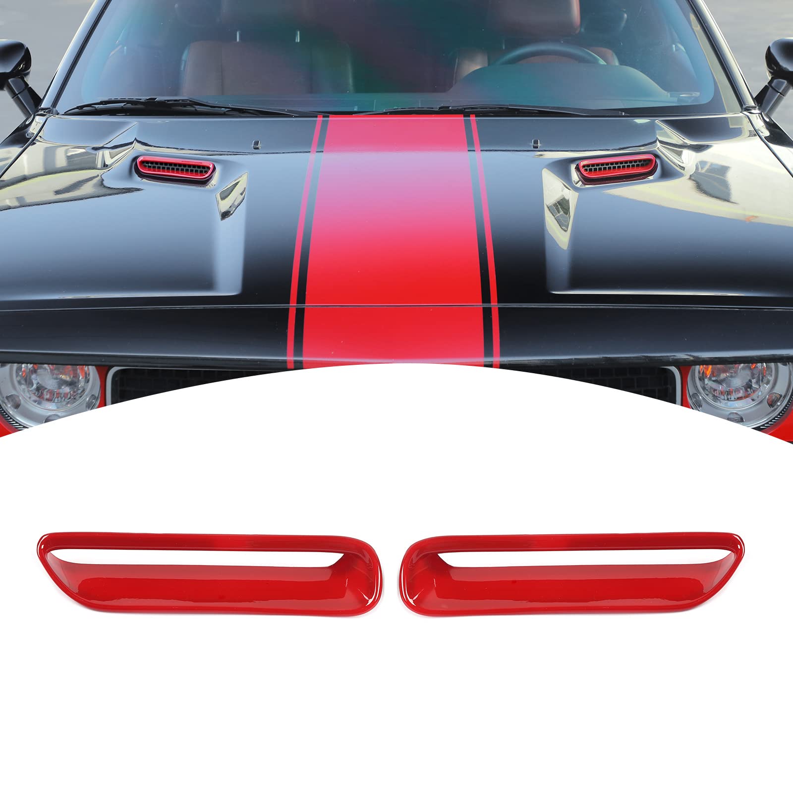PDKLIN Red Hood Scoop Air Vent Cover Trim Bezel Compatible with Dodge Challenger 2009-2014