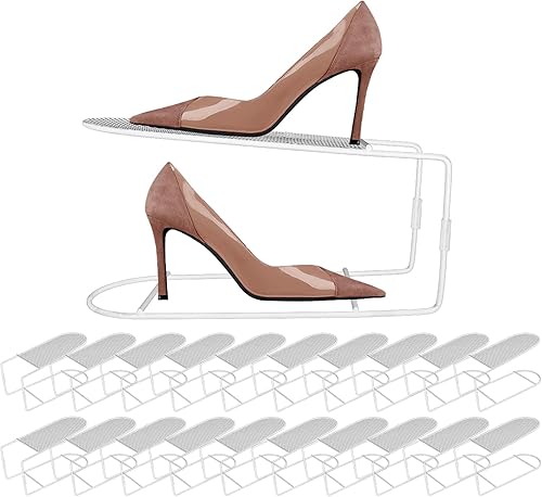 Miniatura 12 de CiBiZi Organizador de ranuras para zapatos, paquete de 20 apiladores de zapatos de metal para un par de zapatos, soporte para zapatos de doble capa,
