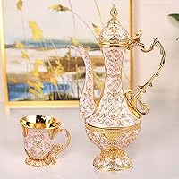 Vista 3 de Juego de taza de café turco y tetera que incluye tetera, bandeja de té, 6 tazas de metal, juego de servicio de té para decoración de mesa de té