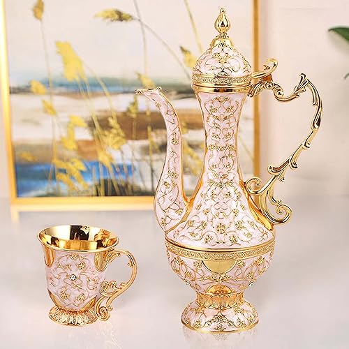 Miniatura 9 de Juego de taza de café turca y tetera que incluye tetera, bandeja de té, 6 tazas de metal, juego de servicio de té para decoración de mesa de té,