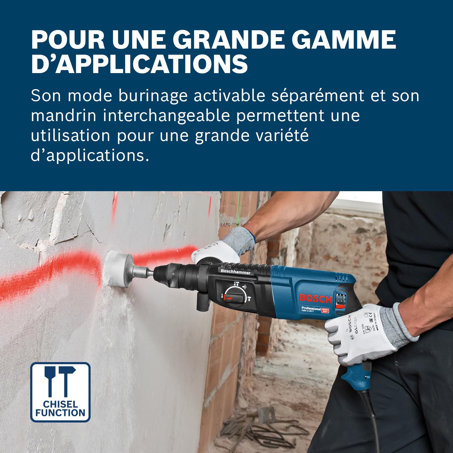 Bosch Professional perforateur GBH 2-26 F (puissance 830 W, mandrin interchangeable SDS plus, poignée auxiliaire, butée de profondeur, chiffon, mandrin à changement rapide, coffret de transport)