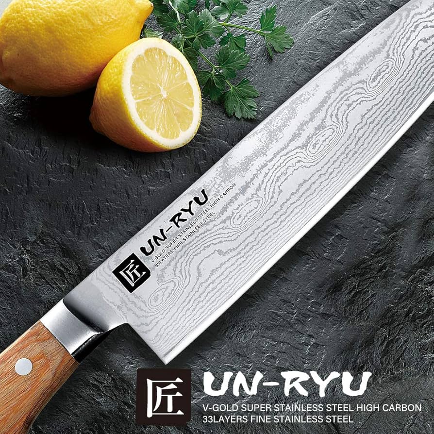 新品未使用！流RYU 牛刀 VG10ダマスカス包丁　210mm Amazon｜下村工業 日本製 ダマスカス 包丁 雲竜 牛刀 210mm VG