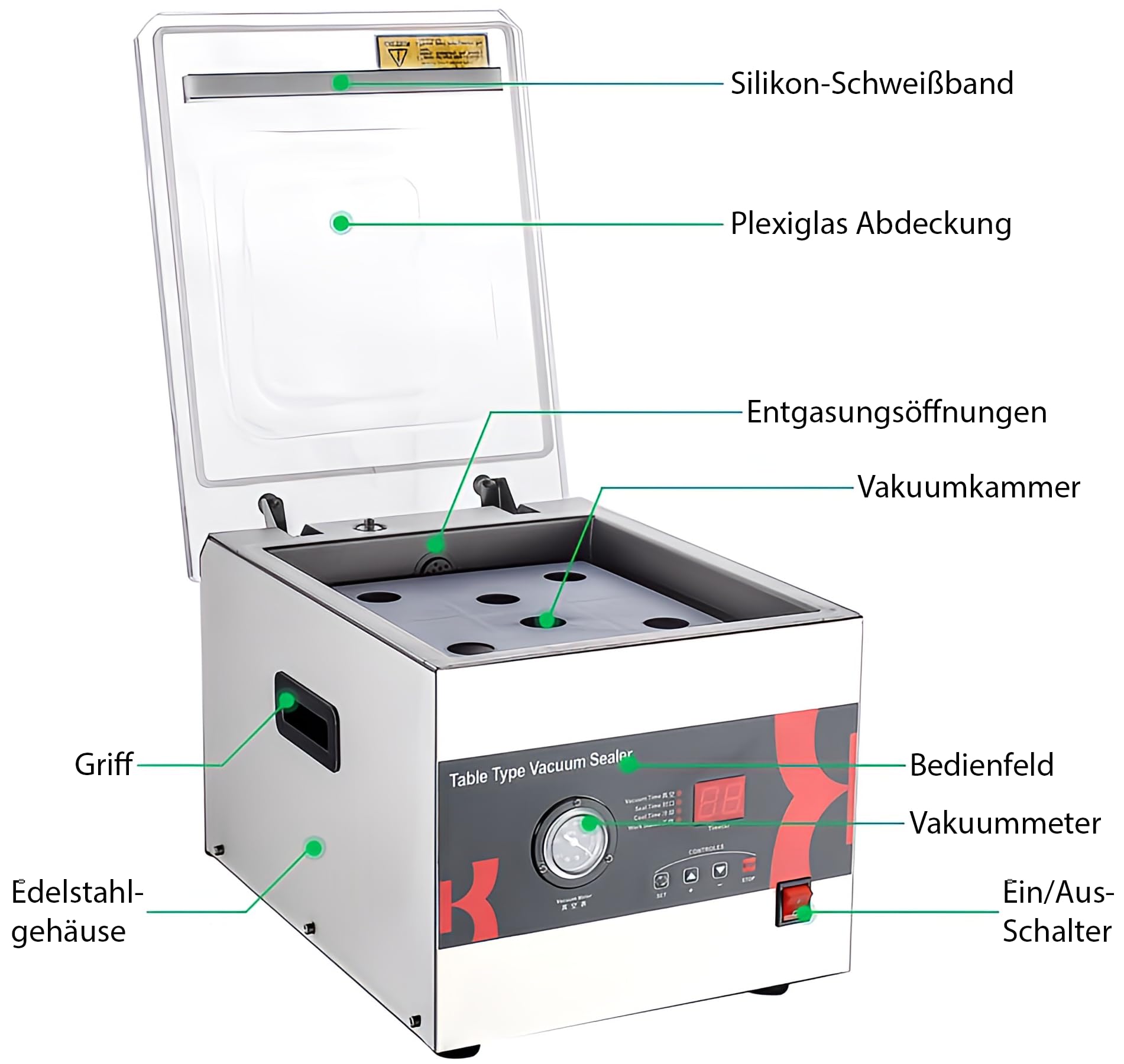 Berger & Schröter | Kammer Vakuumgerät Vakuumierer Vakuummaschine DZ-260-C Schweißnaht 71,6 Liter/Minute Unterdruckmanometer & Schweißautomatik, Silber