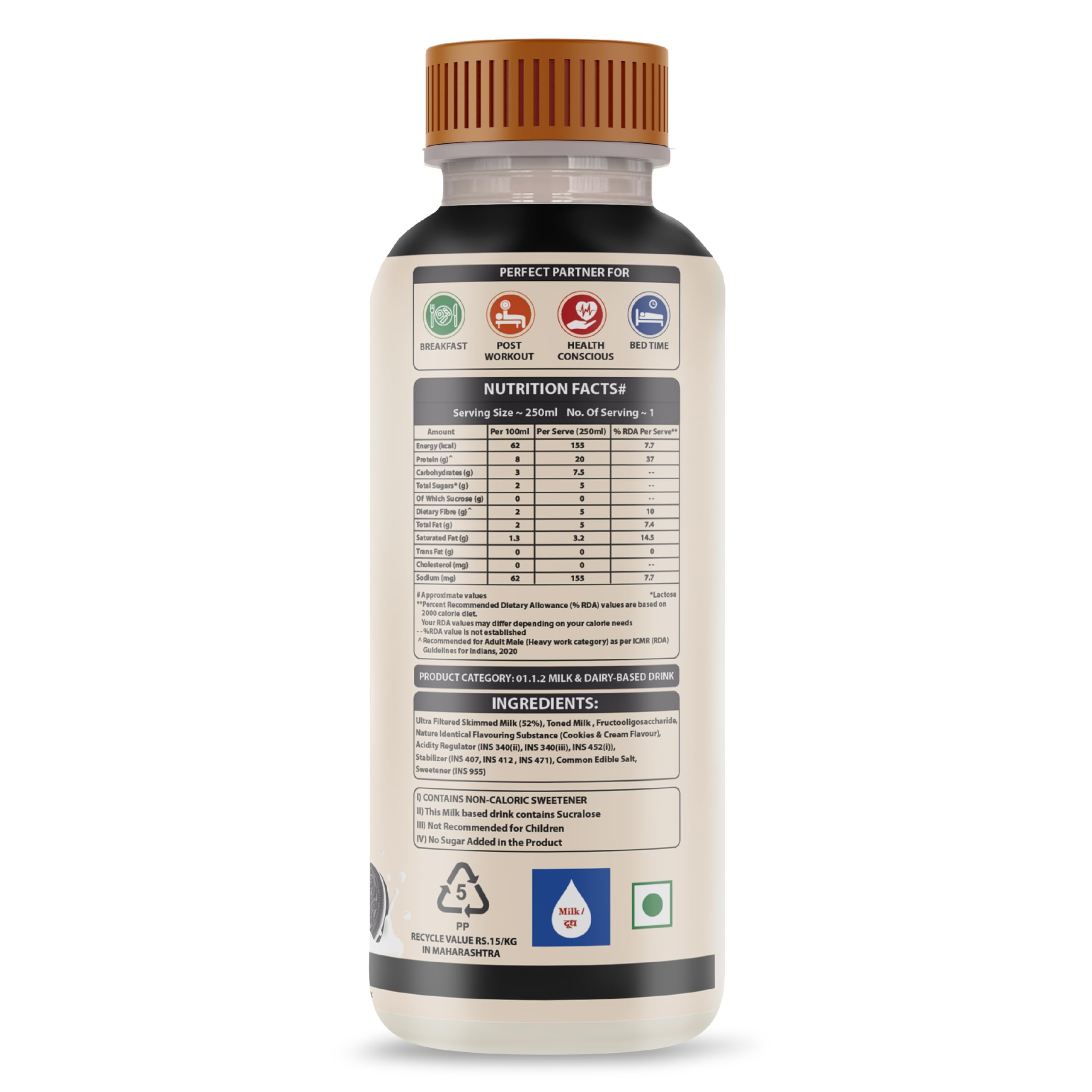XLR8 FitMilk Protein Milk | 20g Protein Milkshake 250ml (Pack of 2) | 5g Fibre | Cookies & Cream | No Added Sugar | Contains Prebiotic Fiber | Ideal for Early Mornings, Pre & Post Workouts Energy Drink 1