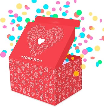FETTIPOP Love Gift Box Exploding Confetti Love Heart 7.1x5.5x4.3 inches, Surprise Romantic Pop up, Valentines Day, Mothers or Fathers Day