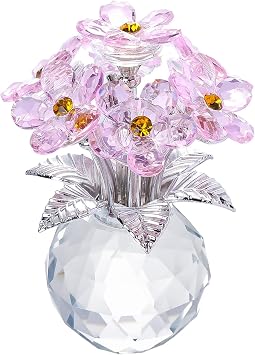 Crystal Forget-Me-Not Flower Figurine, Pink 4.1 inches | Decorative Crystal Display