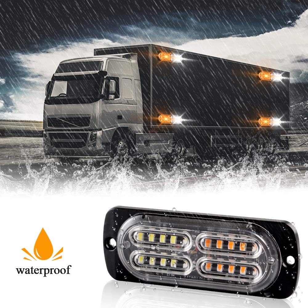 Teguangmei 8PCS Strobe Lights for Truck 12-24V 20 LED Slim Surface Mount Emergency Flashing Lights for Vehicles for Car Truck Vehicle SUV ATV, Caution Hazard Warning Light IP68 Waterproof Amber&White