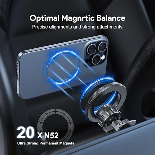 Miniatura 8 de Esoulk Soporte magnético para teléfono con ventilación de aire, rotación de 360, operación con una sola mano, color negro