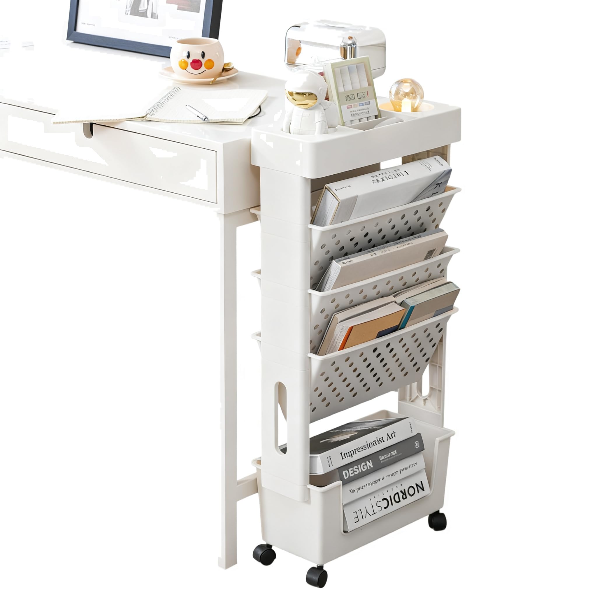 Carrello a 5 ripiani con ruote come libreria mobile per,grigio