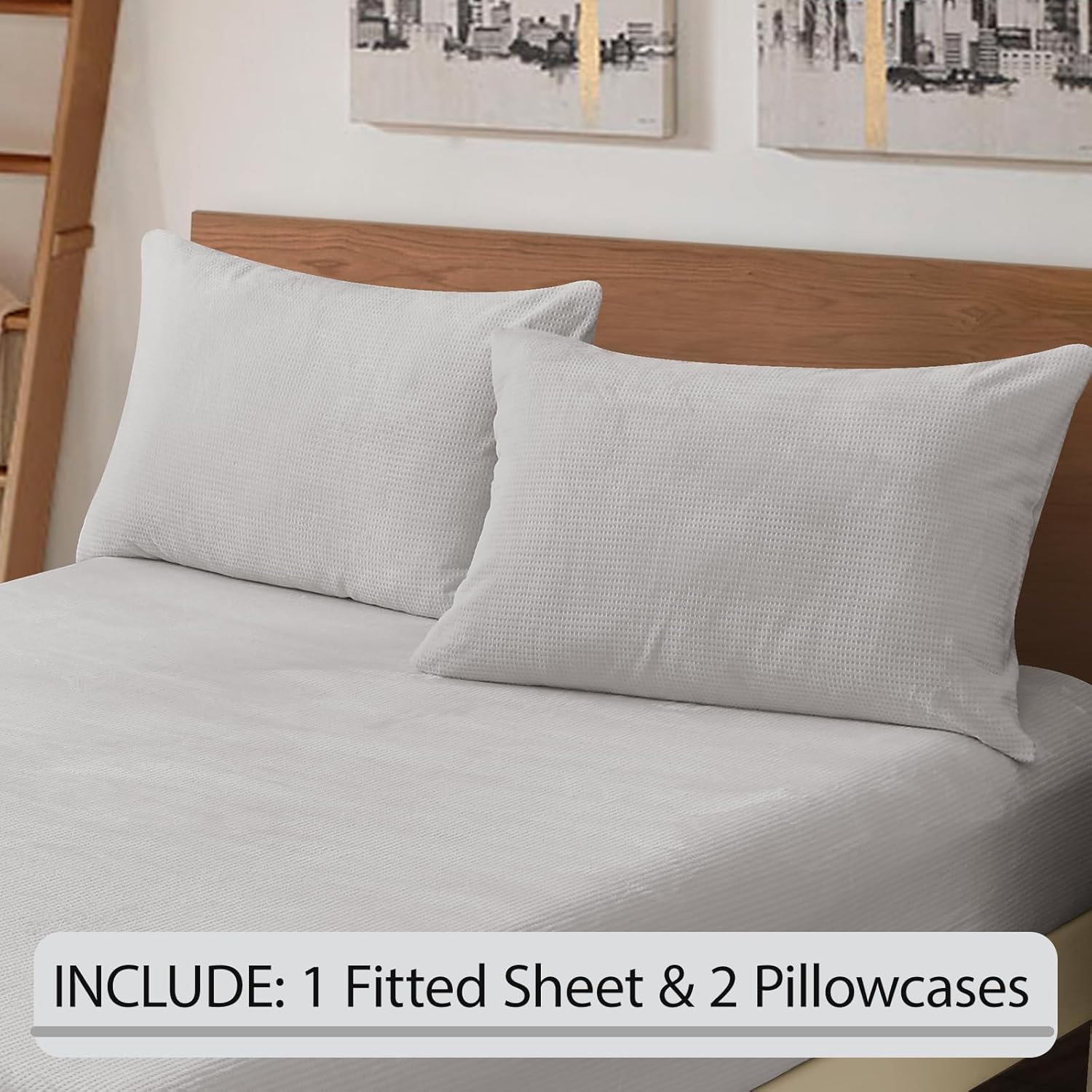 Plush Soft Fleece Sheets Set-Ultra Soft & Warm Luxury Bedding Set with 18‘’ Deep PocketFitted Sheet & 2 Pillowcases-Velvety Smooth Waffle Grids Fleece Bed Sheets (Gray, Queen)