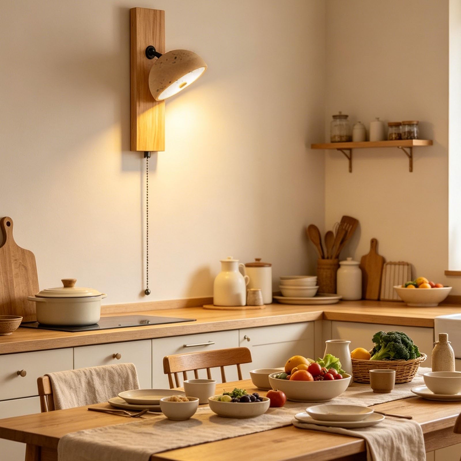 Sconce da parete regolabile in travertino con base in legno massello di noce, interruttore a catena, lampada da lettura a parete industriale nordica a LED, for soggiorno studio sul(Natural)
