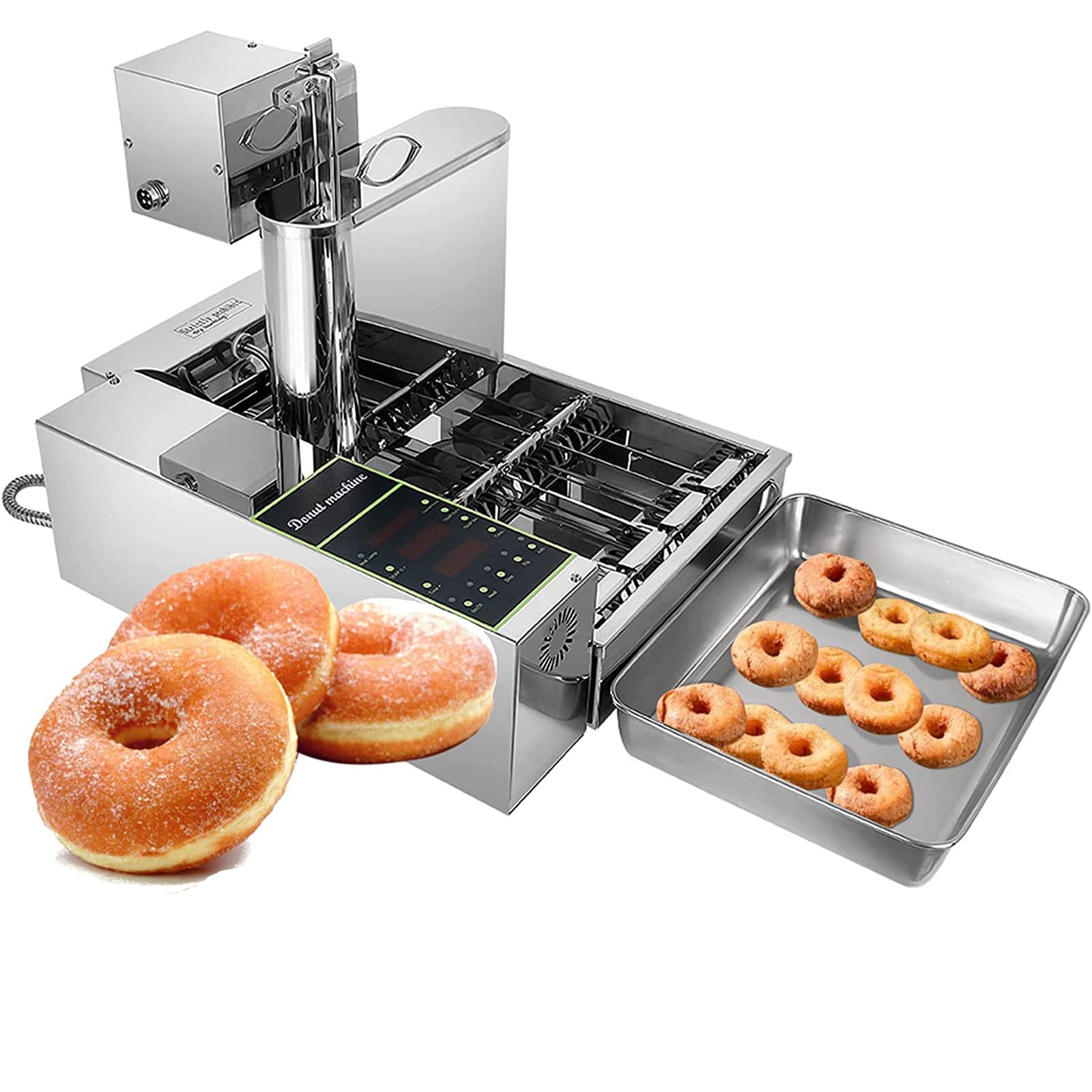 HCZKIUJY Automatic Donut Machine, Digital Fryer with Temperature Control 50-220°C, 5.5L Capacity, Produces 4 Donuts Simultaneously for Easy Cooking