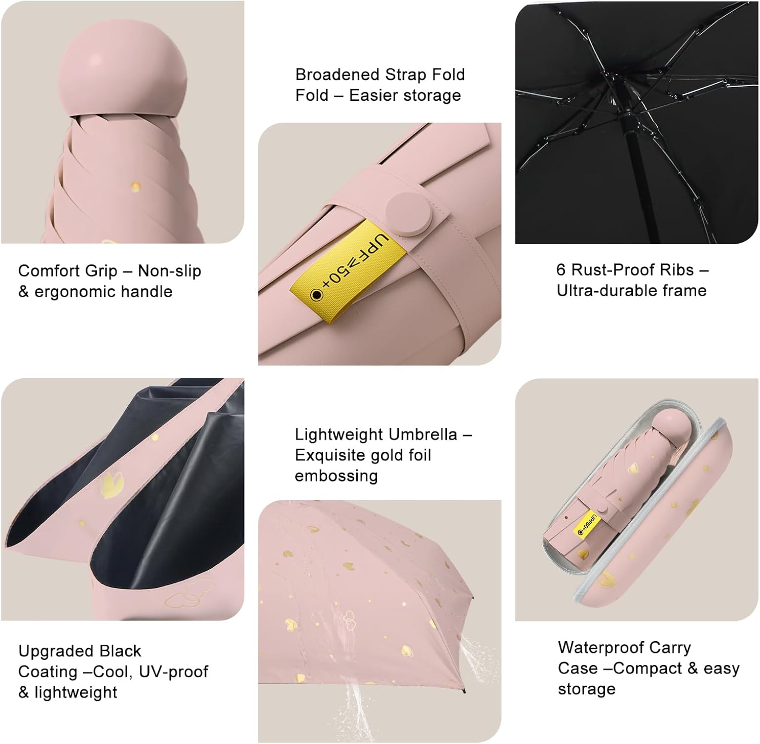 Compact Travel Umbrella - Mini Manual Umbrella for Purse, Windproof & UPF 50+ Sun & Rain Protection, Lightweight Portable Folding with Case for Women, Men，Kids - Image 4