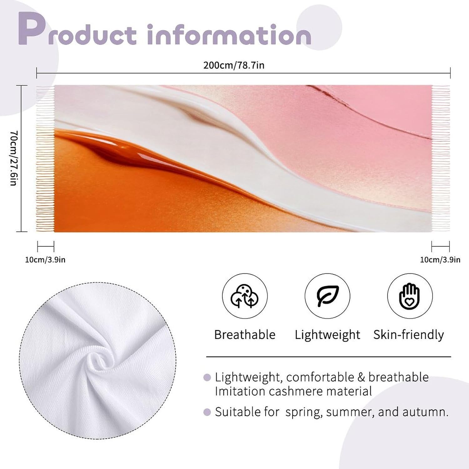 Blush Eggshell Amber Scarfs for Man Women Winter Scarf Long Shawl Wraps Fashion Classic Tassel Scarfs Soft Blanket Scarves