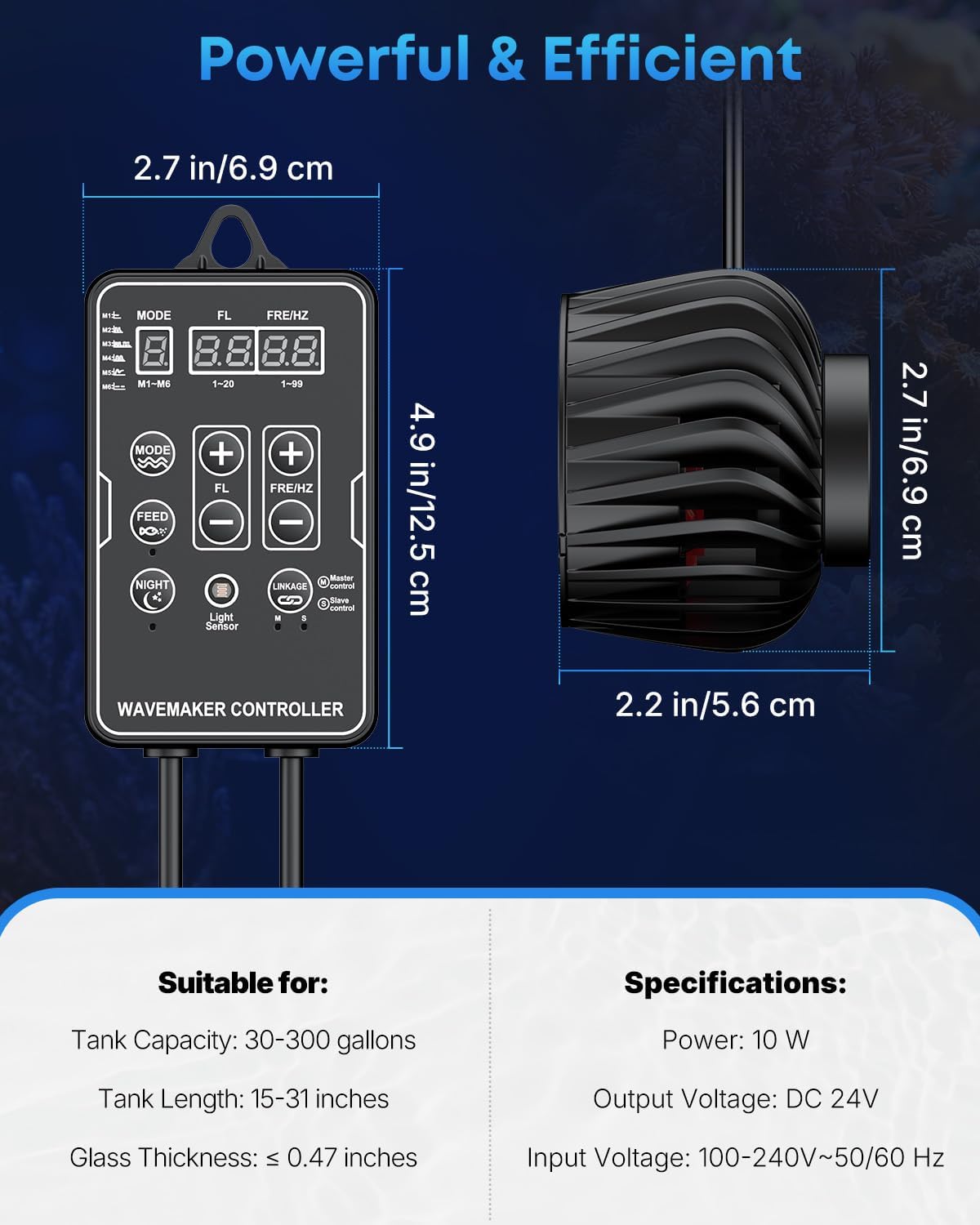 Pawfly Wave Maker for Aquariums 2100 GPH, Aquarium Powerhead DC 24V 10W, Aquarium Circulation Pump With Magnetic Base, Wavemaker for 30-80 Gallon Freshwater Saltwater Tank