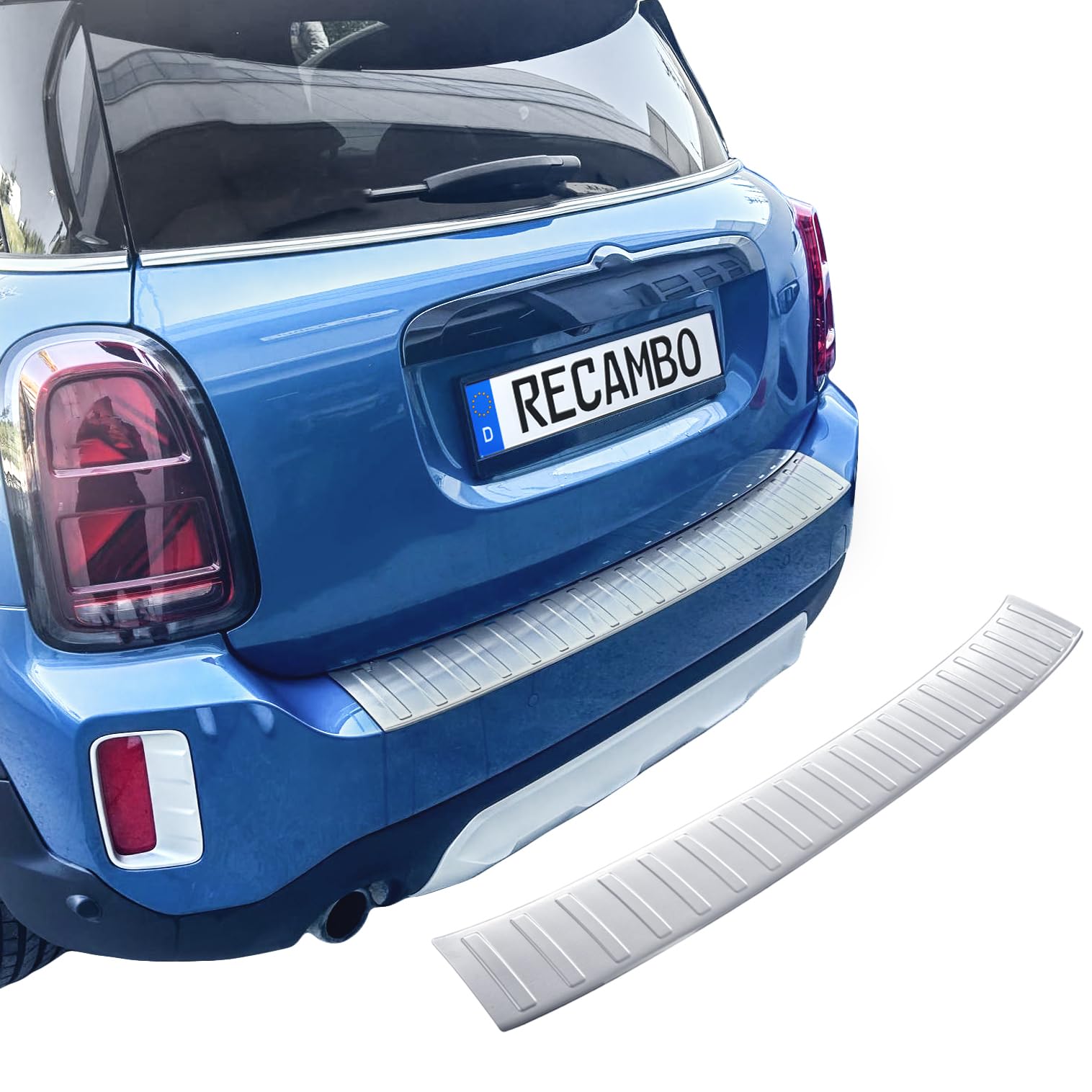 RECAMBO Protezione per paraurti in acciaio inox compatibile con Mini Countryman F60 LCI | BJ 06.2020 2023 opaco spazzolato con texture styling e protezione per il paraurti