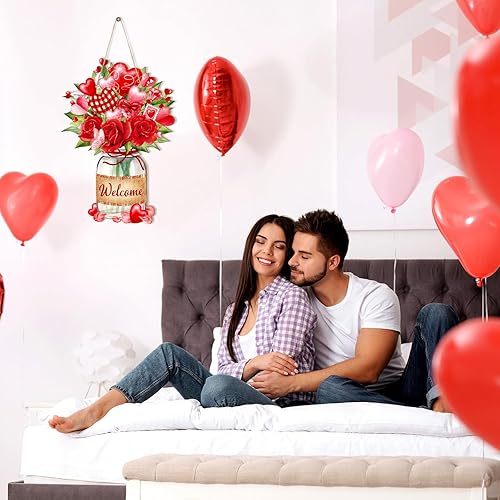 Miniatura 5 de Menkxi Letrero colgante de madera con forma de florero para el día de San Valentín, decoración de madera para el día de San Valentín, decoración